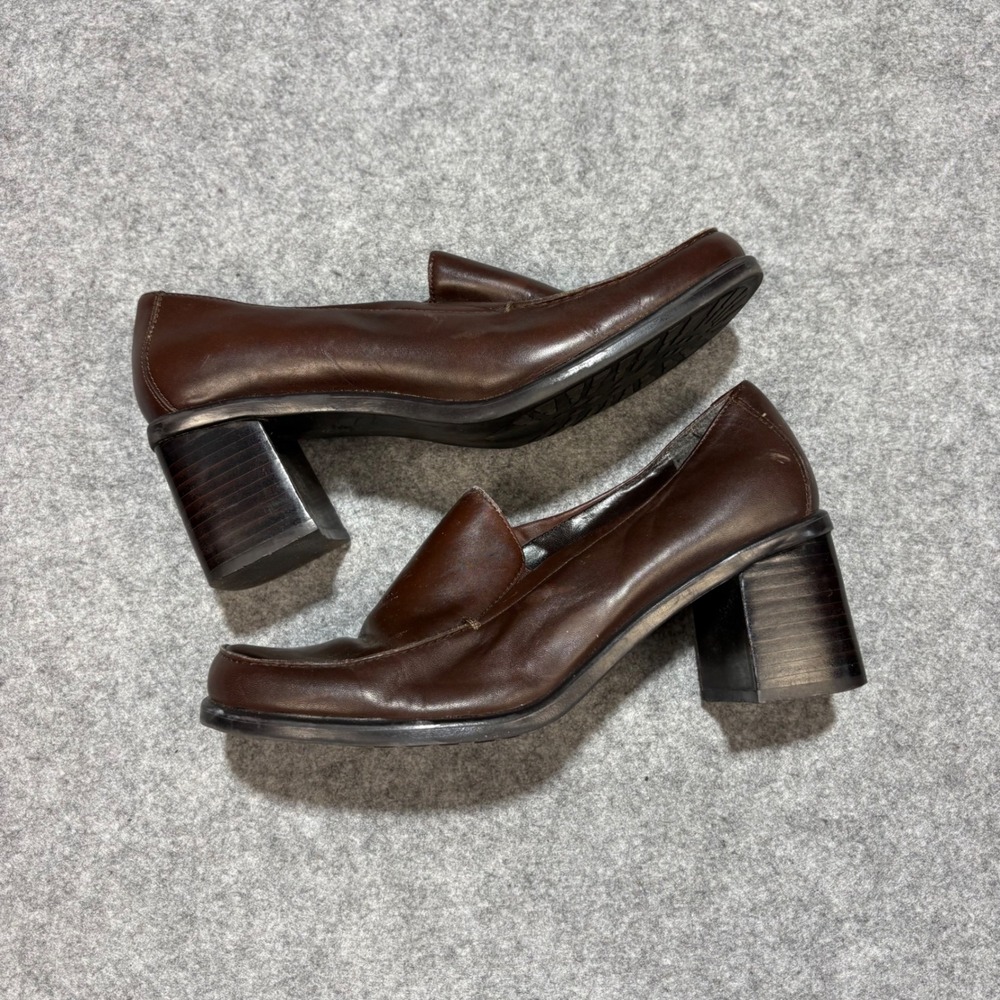 Bandolino Brown Leather Square Toe Block Heel Loafers Pumps Womens 6.5